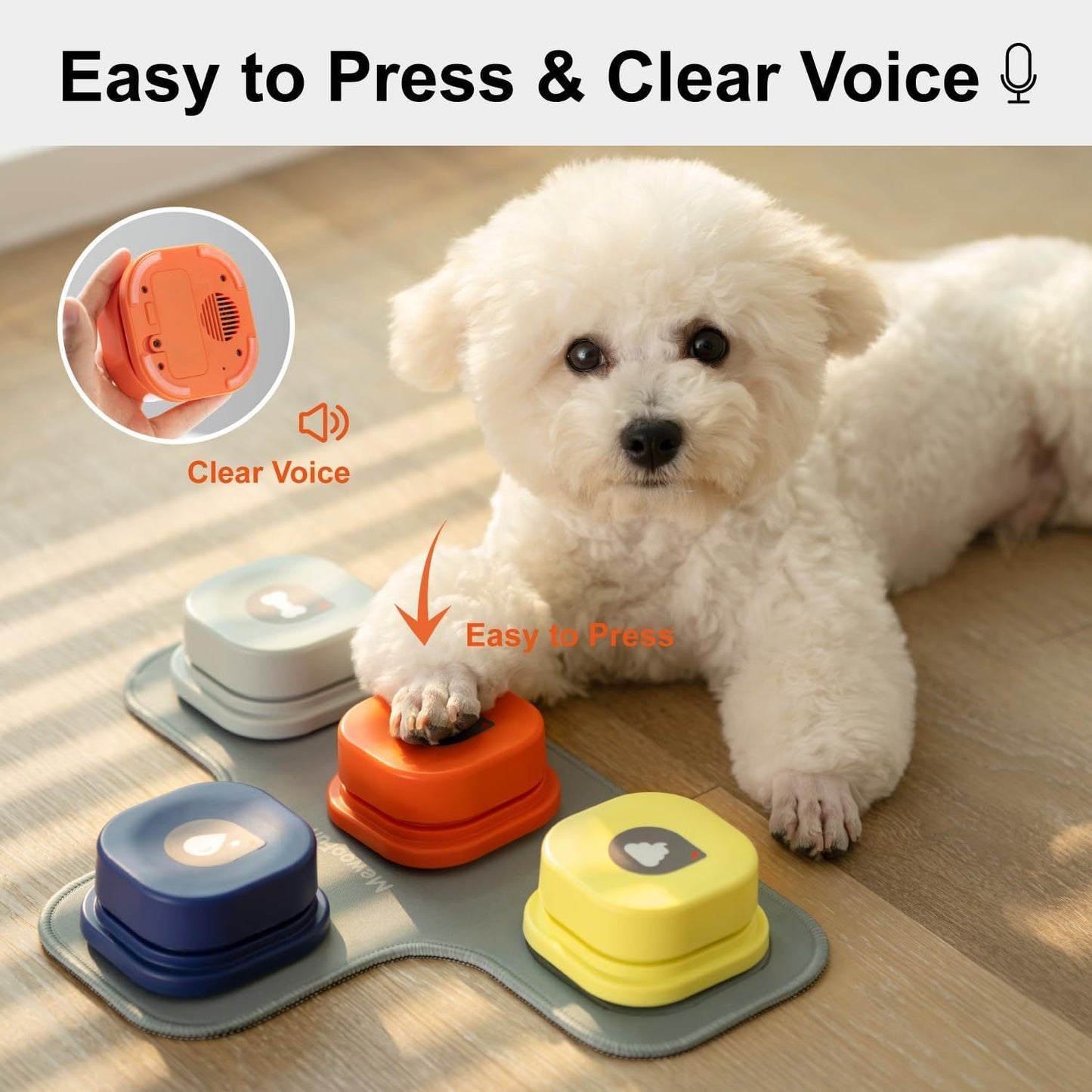 MJHOMEFINDER TalkBack Pet Button Set – 4-Piece Recordable Training Kit