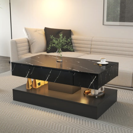 Level Up Living – MJHOMEFINDER Luxe LED Coffee Table w/ Lift-Top & Storage