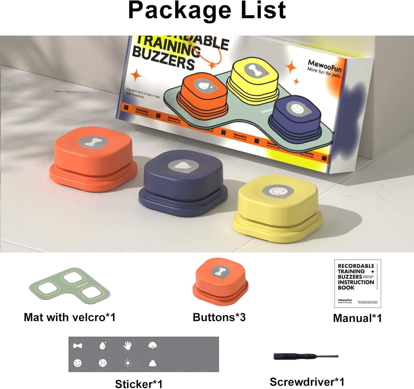MJHOMEFINDER TalkBack Pet Button Set – 4-Piece Recordable Training Kit