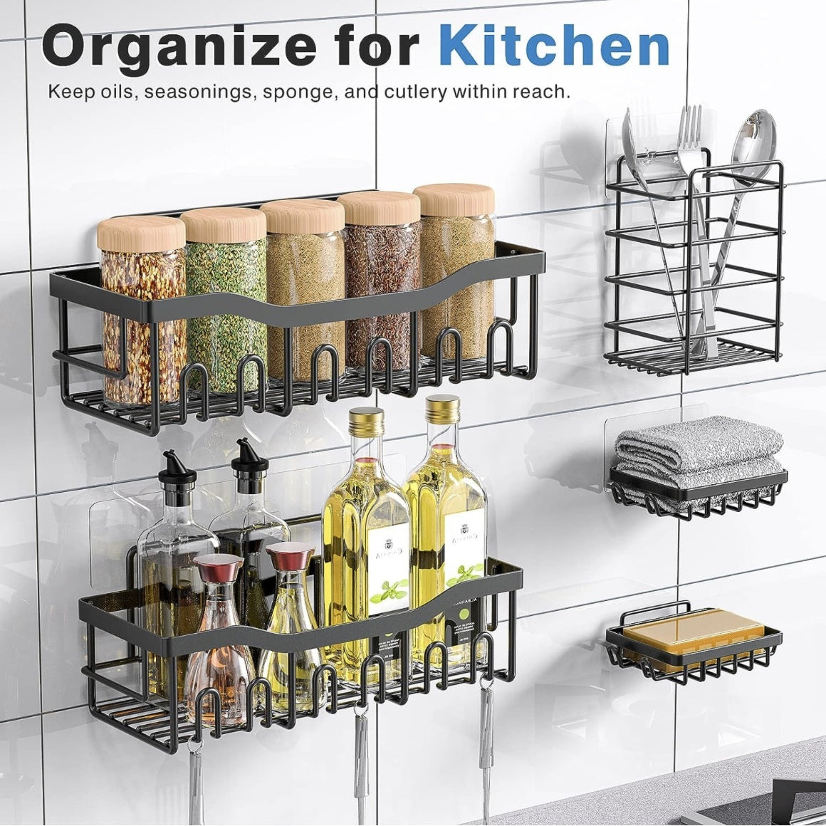 MJHOMEFINDER Carbon Steel No-Drill Hook Rack Set – Modular Wall Storage