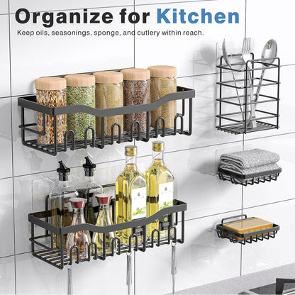 MJHOMEFINDER Carbon Steel No-Drill Hook Rack Set – Modular Wall Storage