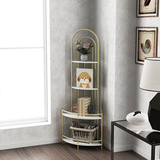 Styled & Staged – MJHOMEFINDER Luxe Corner Storage Shelves, 4-tier Corner Bookshelves, Plant Shelves With Metal Frames