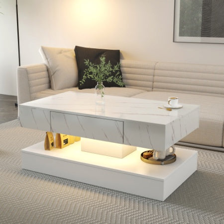 Level Up Living – MJHOMEFINDER Luxe LED Coffee Table w/ Lift-Top & Storage