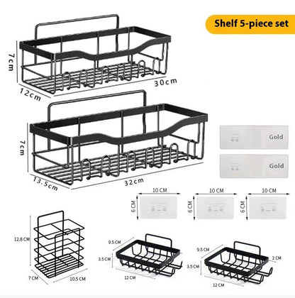 MJHOMEFINDER Carbon Steel No-Drill Hook Rack Set – Modular Wall Storage