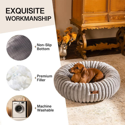 MJHOMEFINDER Cozy Paws Luxe Donut Bed – Fluffy Plush Nest for Cats & Small Pups - Grey