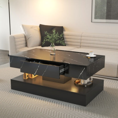 Level Up Living – MJHOMEFINDER Luxe LED Coffee Table w/ Lift-Top & Storage